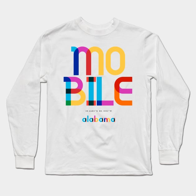 Mobile Alabama Mid Century, Pop Art, Mondrian Long Sleeve T-Shirt by Hashtagified